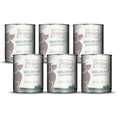 Abbildung von MjAMjAM Premium Nassfutter für Hunde vorzügliches Kalb an gedämpfter Zucchini, 6er Pack (6 x 800 g), getreidefrei mit extra viel Fleisch