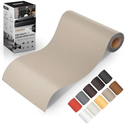 Abbildung von Leder kunstleder selbstklebend, 10 x 200cm Reparatur set, Kit für Möbel, Sofa, Autositze, Taschen, und Renovierung(Elfenbeingrau)