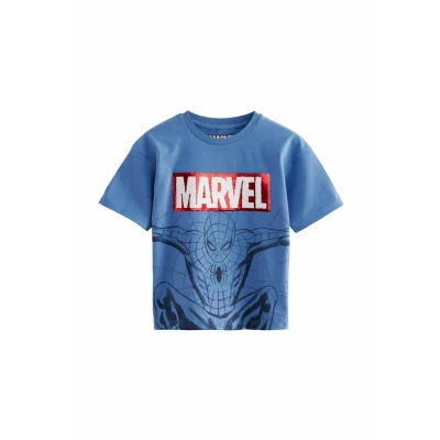 Abbildung von Next Licensed Sequin Spiderman Regular FIT Tshirt print für Kinder, Größe: 146, Blue