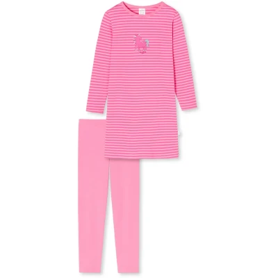 Abbildung von Schiesser Mädchen Schlafanzug Nachthemd Mit Leggings Lang 100% Organic Bio Baumwolle Größe 92 Bis 140 Pyjamaset, Rosa_179493, 104 EU