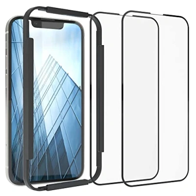 Abbildung von EAZY CASE 2X Displayschutzfolie aus Glas mit Rand kompatibel iPhone 13 Mini, Full Screen Displayschutz Installationshilfe, Schutzglas 5D, 9H, Anti Kratzer, Selbstklebende Glasfolie
