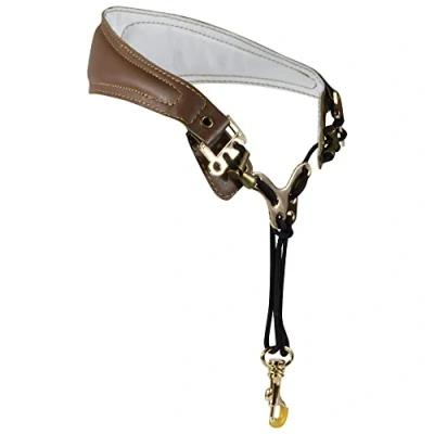 Abbildung von adorence Premium Saxophon Gurt (handgefertigt mit echtem Leder, atmungsaktivem Polster und Metallhaken) weniger Stress Ergonomie Design Sax Strap Braun