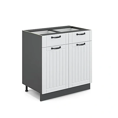 Abbildung von Vicco Küchenunterschrank Fame Line, Weiß Landhaus/Anthrazit, 80 cm ohne Arbeitsplatte