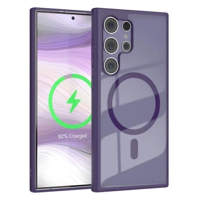 Abbildung von EAZY CASE Crystal TPU Hülle kompatibel mit Samsung Galaxy S24 Ultra Qi Charging, Silikon Kameraschutz, Slimcover, Handyhülle, Silikonhülle, Durchsichtig, Transparent/Lila