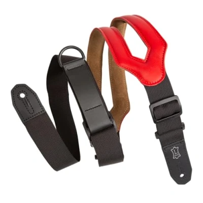 Abbildung von Levy&#039;s Leathers Gitarrengurt mit RipChord Schnellverstellungstechnologie, 7,6 cm breit, ergonomisch gepolstertes Leder, Rot (MRHSS Red)