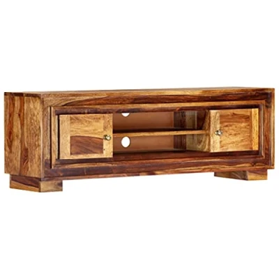 Abbildung von vidaXL Sheesham Holz Massiv TV Schrank mit 2 Türen Ablagefächern Lowboard Fernsehtisch Fernsehschrank HiFi Sideboard Palisander 118x30x40cm