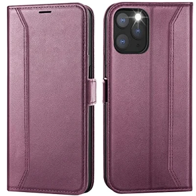 Abbildung von Verco Handyhülle für iPhone 11 Pro, Premium Klapphülle Handy Flip Case Apple Pro Hülle Book Tasche, Brombeere