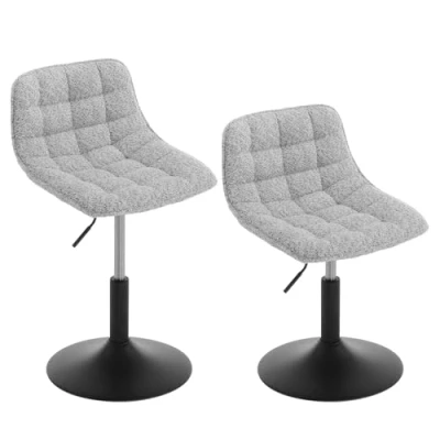 Abbildung von WOLTU Schminkhocker 2er Set, höhenverstellbarer Hocker mit Rückenlehne, Sitzhocker Mehrzweck Arbeitshocker Bürohocker Esszimmerstuhl, 360 drehbar, aus bequemer Chenille, Metall, Grau, BH408gr 2