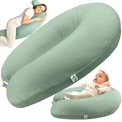 Abbildung von sei Design Stillkissen XXL Schwangerschaftskissen Seitenschläferkissen 190x30 cm Ergonomisch (IGR Siegel) &amp; Füllung anpassbar Inkl. elastischem Waffeljersey Bezug (100% Baumwolle) Oeko TEX