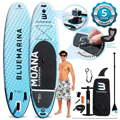 Abbildung von Bluemarina Stand Up Paddling Board aufblasbar Moana 𝟓 𝐉𝐀𝐇𝐑𝐄 𝐆𝐀𝐑𝐀𝐍𝐓𝐈𝐄 Bis 180 kg Tragkraft 325x85x15 cm Paddle Set Aufblasbares SUP Surfbrett (325x85x15cm)
