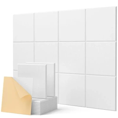 Abbildung von Akustikplatten selbstklebend 12 Stück schalldämmung schallschutz Wand Hohe Dichte Polyester Akustikpaneele Abgeschrägtes Kantendesign Weiß für Decken Holz &amp; Tür 30x30x0.9cm