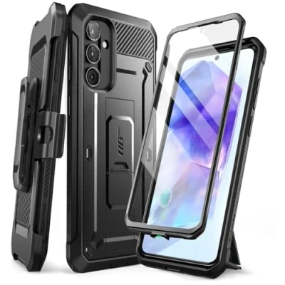 Abbildung von SUPCASE für Samsung Galaxy A55 5G Hülle Outdoor Case Bumper Handyhülle 360 Grad Schutzhülle Cover [Unicorn Beetle Pro] mit Integriertem Displayschutz &amp; Ständer und Gürtelclip, Schwarz