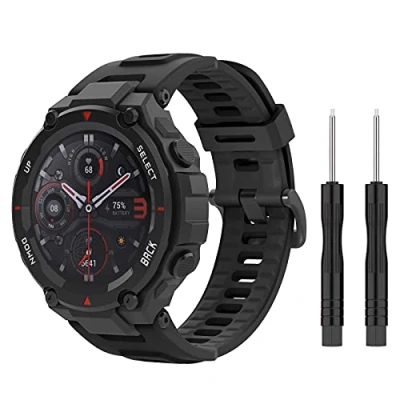 Abbildung von MoKo Armband Kompatibel mit Amazfit T Rex/T Rex Pro Smartwatch, Weiches Silikon Ersatzarmband Uhrenarmband Sportarmband 2 Schraubendreher, Schwarz