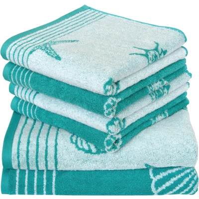 Abbildung von Dyckhoff Handtuch Set &quot;Seashell&quot;, (Set, 6 St., 2 Badetücher (70x140 cm) 4 Handtücher (50x100 cm), mit Muschelmuster; (50x100cm), 1 Duschtuch (70x140cm)