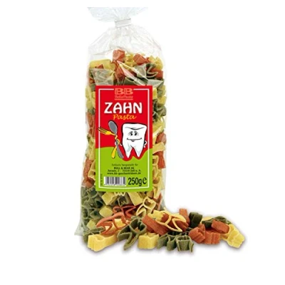 Abbildung von Bull &amp; Bear bunte Zahn Nudeln, 250g, Motivnudeln aus Hartweizengrieß, handgefertigt in deutscher Manufaktur, Pasta Geschenk