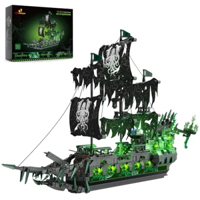 Abbildung von JMBricklayer Piratenschiff Bausteine, 40001 Flying Dutchman Klemmbausteine, Segelschiff Modellbausatz, Schiff Spielzeug Erwachsene und Jungen