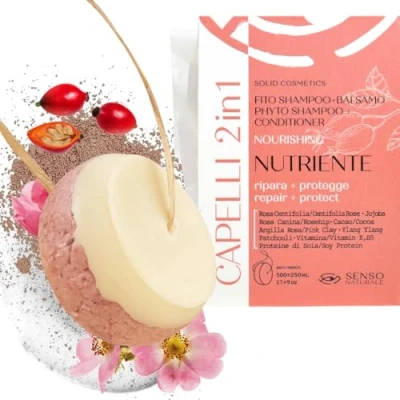 Abbildung von Senso Naturale Shampoo und Conditioner Festes Reparateur, für Trockenes oder Geschädigtes Haar mit Hagebutte, Rote Tonerde, Jojobaöl, 100% Natürlich Biologisch, ph 4,5 5,0 (2 in 1)