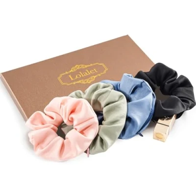 Abbildung von (4 Stück) Lolalet Haargummis Scrunchies mit Reißverschluss Tasche für Damen, Haargummi Weich Elastisch Damen Frauen Mädchen B