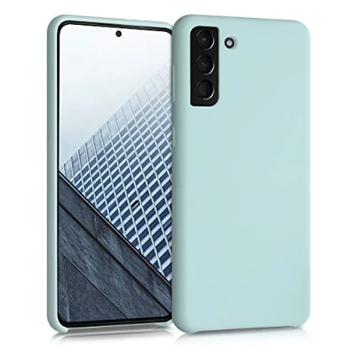 Abbildung von kwmobile Hülle kompatibel mit Samsung Galaxy S21 Plus Silikon Handy Case Handyhülle weiche Oberfläche kabelloses Laden Cool Mint