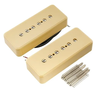 Abbildung von Musiclily Artec ASA90 Alnico 5 P90 Soapbar Single Coil Tonabnehmer Hals Steg Pickups Set für E Gitarre, Creme