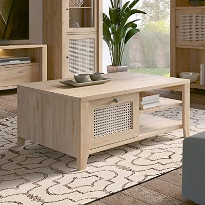 Abbildung von Lomadox Couchtisch mit Schubkasten Sofatisch Beistelltisch in Eiche Nb. Wiener Geflecht Nb., B/H/T: ca. 110/43,5/68 cm