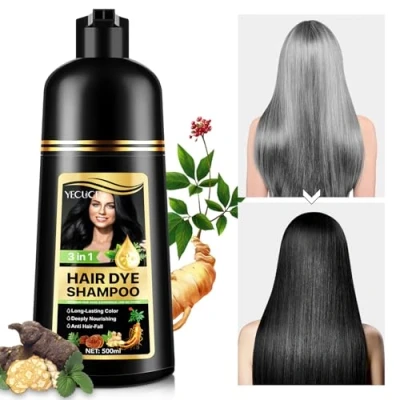 Abbildung von Hair Dye Shampoo 3 IN 1, 500ML Haarfärbeshampoo Haarfärbung für Graue Haare, Haarfarben Farbshampoo, Instant Männer Frauen (Schwarze)