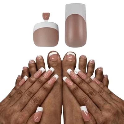 Abbildung von NOVO OVO French Tip Nagelspitzen zum Aufdrücken, BROWN PINK Square Nagelverlängerung, Quadratische runde Zehennägel, Vorgeschichteter Primer für Base Coat, Vollabdeckung DIY x 15 Größen