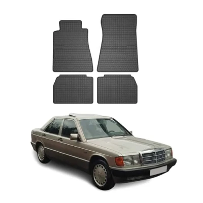 Abbildung von OMAC Gummi Fußmatten kompatibel mit Mercedes W201 E90 1982 1993 Automatten Schwarz 4X