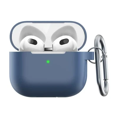 Abbildung von Keybudz Elevate Schutzhülle mit Karabiner für Apple AirPods 3, Etui Hülle, Kopfhörer Ohrhörer Zubehör Ladecase, blau