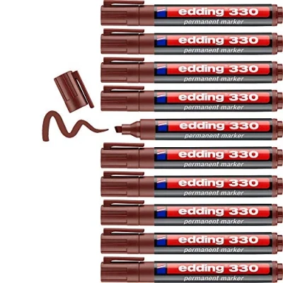Abbildung von edding 330 Permanentmarker braun 10 Stifte Keil Spitze 1 5 mm wasserfest, schnell trocknend wischfest für Karton, Kunststoff, Glas, Holz, Metall, Glas