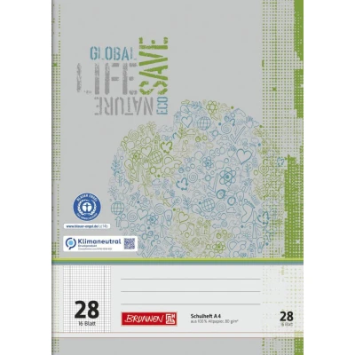 Abbildung von Brunnen 104412801 Schulheft Recycling A4 (16 Blatt, kariert, Lineatur 28, mit Rand)