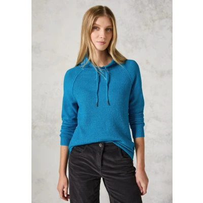 Abbildung von Cecil Strukturmix Raglan Kapuzenpullover, Damen, Größe: Large, Türkis