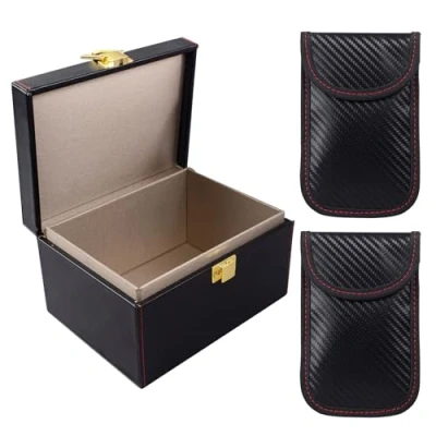 Abbildung von igadgitz home U7260 Keyless Go Schutz Autoschlüssel Box, Faraday Box und 2 x Pouch, Beutel RFID Set Schwarz