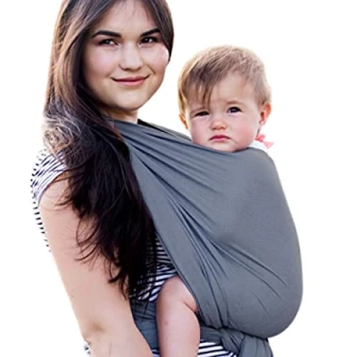 Abbildung von Hoppediz Baby Tragetuch ab Geburt, Neugeboren bis Kleinkind, 100% Baumwolle, ultraleichtes Sommertuch, Hamburg stone 5,40 m