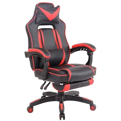 Abbildung von CLP Gaming Bürostuhl Heat mit Kunstlederbezug I Gamingstuhl Fußablage Höhenverstellbar Computerstuhl Armlehnen, Farbe:schwarz/rot