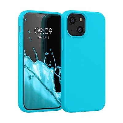 Abbildung von kwmobile Hülle kompatibel mit Apple iPhone 13 Mini Silikon Handy Case Handyhülle weiche Oberfläche kabelloses Laden Cool Glacier