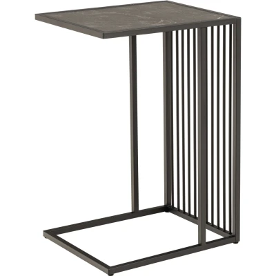 Abbildung von ACTONA GROUP Couchtisch &quot;Strington Beistelltisch&quot;, Ecktisch, schwarzer Marmoroptik, vertikalen Metalllamellen, H: 63 cm
