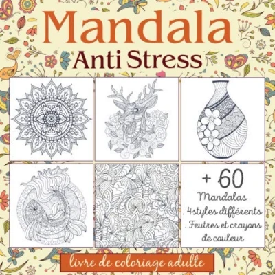 Abbildung von Livre de coloriage Adulte Mandala Anti stress: Cahier 60 Mandalas Animaux, Mystère, Fleurs, Tatouage, Paysage a colorier avec des feutres ou crayons couleur pour la Relaxation !