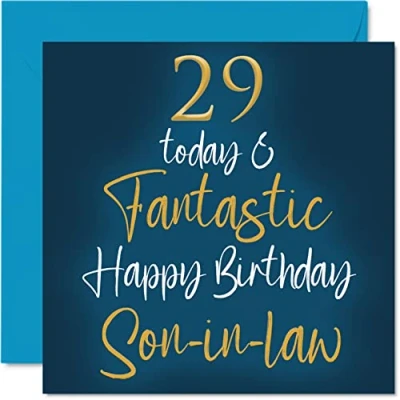 Abbildung von Stuff4 Fantastische Geburtstagskarte zum 29. Geburtstag für Schwiegersohn 29 Today &amp; Fantastic Happy Birthday Karte aus Schwiegersohn, Geburtstagsgeschenk, 145 mm x