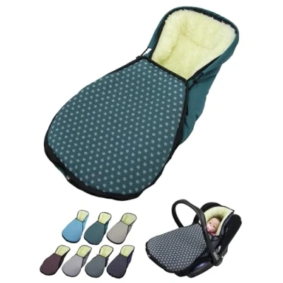 Abbildung von Fußsack für Babyschale [Winterfußsack] Kinderautositz kompatibel mit Maxi Cosi Babyschalen Gruppe 0+ Lammwolle Sitzauflage verstellbar (Sterne olive)