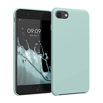 Abbildung von kwmobile Hülle kompatibel mit Apple iPhone SE (2022) / (2020) 8 7 Silikon Handy Case Handyhülle weiche Oberfläche kabelloses Laden Mintgrün