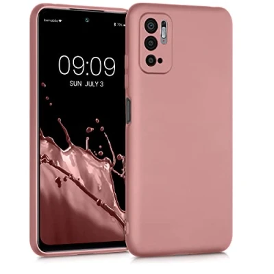 Abbildung von kwmobile Case kompatibel mit Xiaomi Redmi Note 10 5G Hülle Schutzhülle aus Silikon metallisch schimmernd Handyhülle Metallic Rosegold