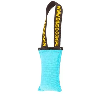 Abbildung von Dingo Hundespielzeug Beisswurst Agility Baumwolle mit Griff handgefertigt für Bisstraining Apportieren Schwimmend Schwimmfähig 15 x 6 cm Blau 15602