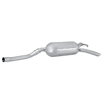 Abbildung von HELLA 8LD 366 033 141 Endschalldämpfer hinten mit Anbauteilen MERCEDES BENZ: W124 Limousine, Coupe, E Klasse Limousine