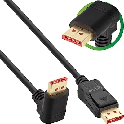 Abbildung von InLine® DisplayPort 1.4 Kabel, 8K4K, nach oben gewinkelt, schwarz/gold, 1m