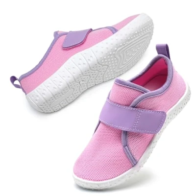 Abbildung von Kinder Wasserschuhe Aquaschuhe Mädchen Schwimmschuhe rutschfest Strandschuhe Klettverschluss Barfussschuhe(Rosa Violett 28EU)