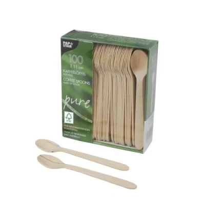 Abbildung von PAPSTAR Einwegbesteck Set 100 Kaffeelöffel, Holz &quot;pure&quot; 11 cm