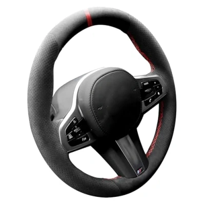 Abbildung von Alfanxi Handstich Alcantara Lenkradhülle für BMW G20 G21 F40 F44 G22 G26 G30 G31 G32 G11 G12 G13 G14 G15 G16 G01 G02 G05 G06 G07 G 29 (Red Stripe)