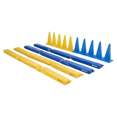 Abbildung von Dönges Outdoor Spielzeug Pferdegasse gefülltes Set + 10er XXL Pylonen 50 cm blau und gelb