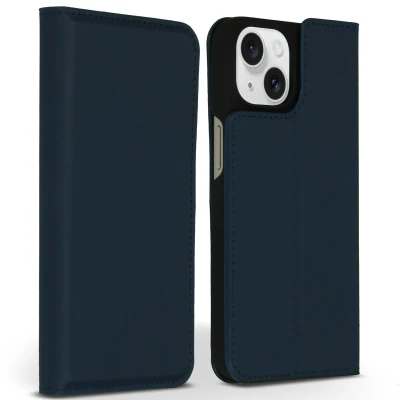 Abbildung von Apple iPhone 15 Hülle Echtleder Accezz Klapphülle Handyhülle Blau